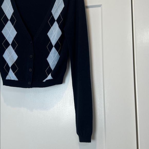 Brandy Melville dark navy blue and Light Blue Argyle Cardigan. No size tag. - Picture 4 of 11